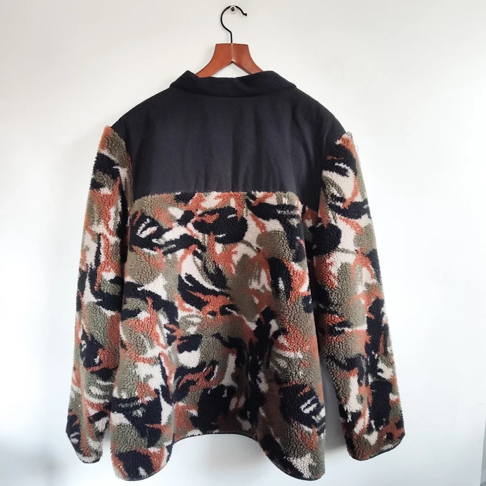 LL‎ Bean Signature Fleece Pullover Size XXL High Pile 1/2 Zip Camo Black Green